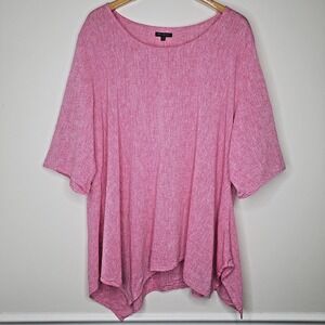 For Cynthia Linen Blend Handkerchief Tunic Top Sz 3X Pink Asymmetric Lagenlook